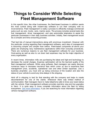 Things to Consider While Selecting Fleet Management Software