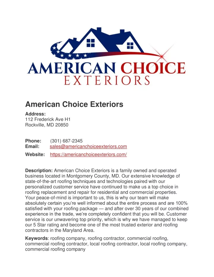 american choice exteriors address 112 frederick