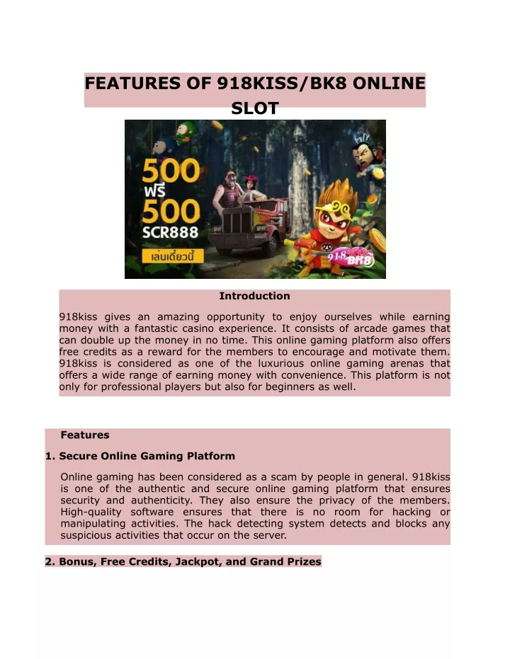 features of 918kiss bk8 online slot