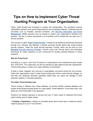 Tips on How to Implement Cyber Threat Hunting Program at Your Organization