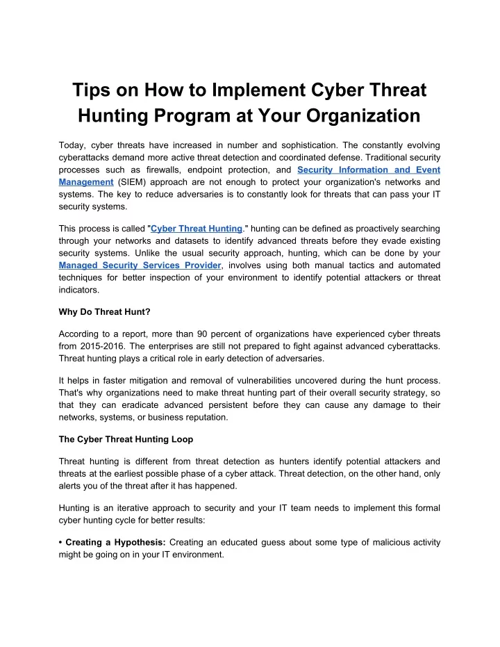 tips on how to implement cyber threat hunting
