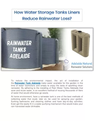 How Water Storage Tanks Liners Reduce Rainwater Loss?
