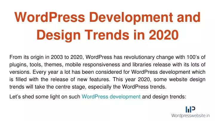 wordpress development and design trends in 2020