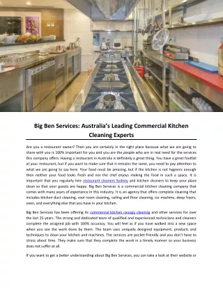 Big Ben Services: Australia’s Leading Commercial Kitchen Cleaning Experts