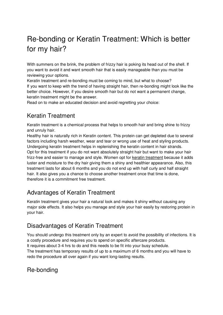 re bonding or keratin treatment which is better
