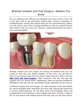 Brisman Implant and Oral Surgery- Restore You Smile