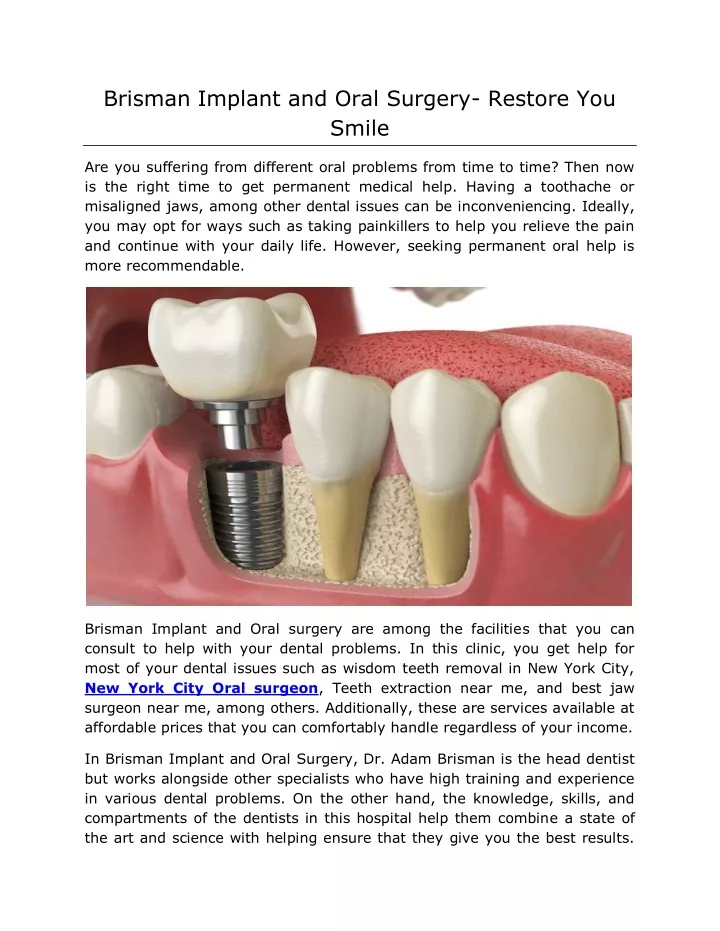 brisman implant and oral surgery restore you smile