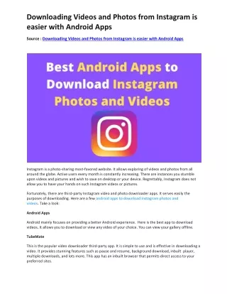 Downloading Videos and Photos from Instagram is easier with Android Apps