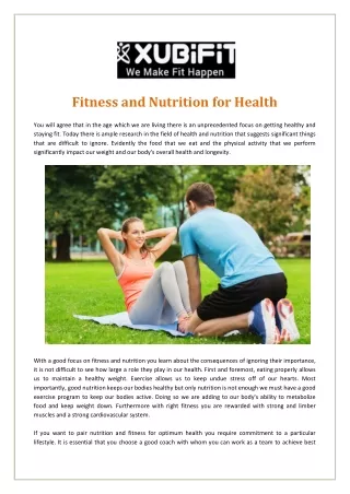 Fitness and Nutrition for Health