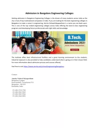 Admission in Bangalore Engineering Colleges