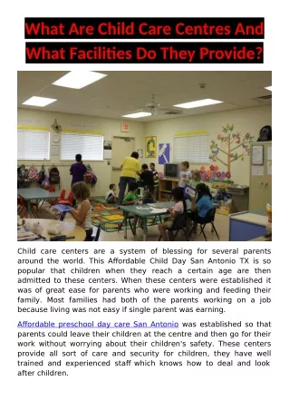 what are child care centres and what facilities