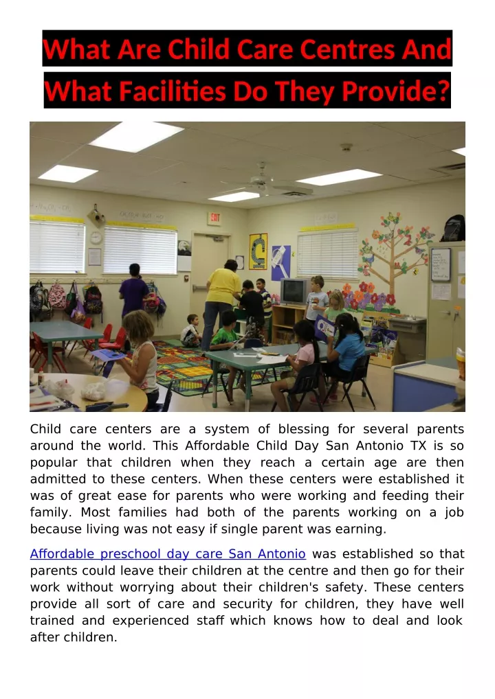 what are child care centres and what facilities