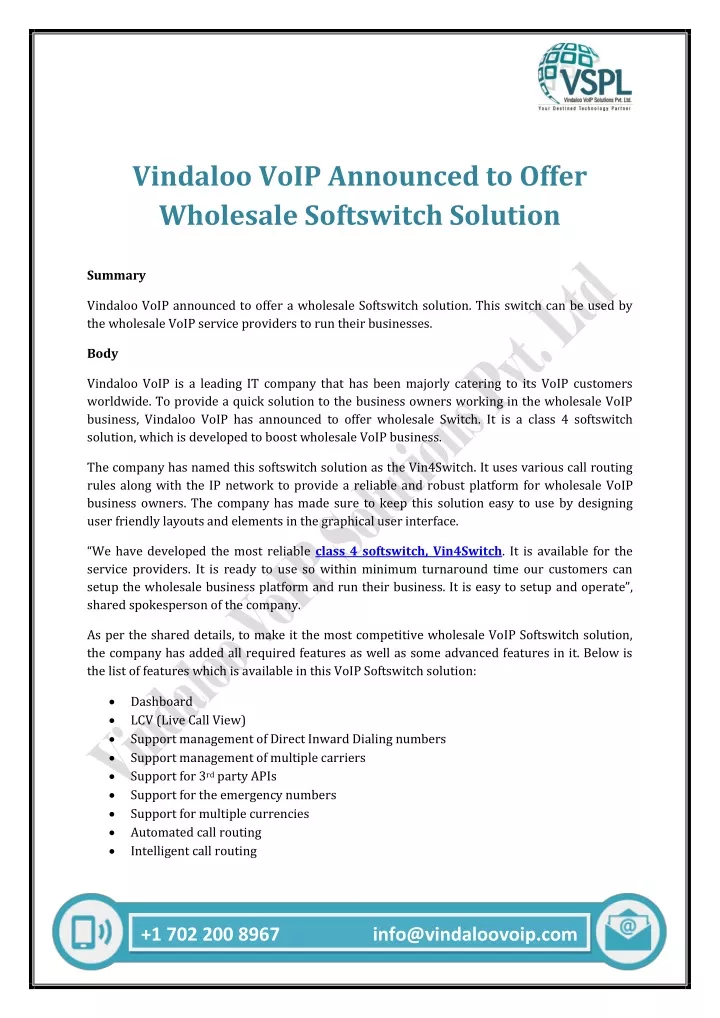 vindaloo voip announced to offer wholesale