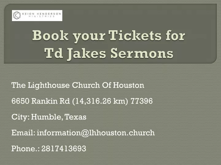 book your tickets for td jakes sermons