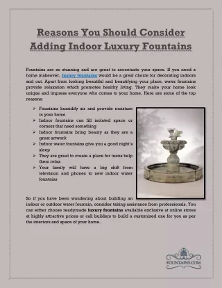 Reasons You Should Consider Adding Indoor Luxury Fountains