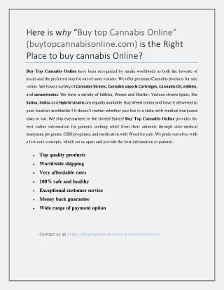 Here is why “Buy top Cannabis Online” (buytopcannabisonline.com) is the Right Place to buy cannabis Online?