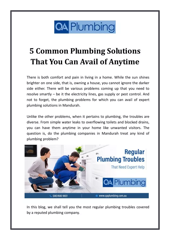 5 common plumbing solutions that you can avail