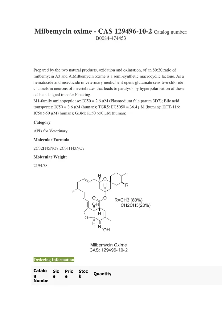 milbemycin oxime cas 129496 10 2 catalog number