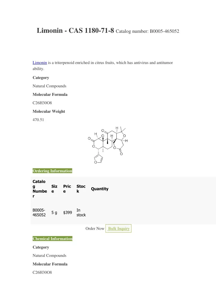 limonin cas 1180 71 8 catalog number b0005 465052