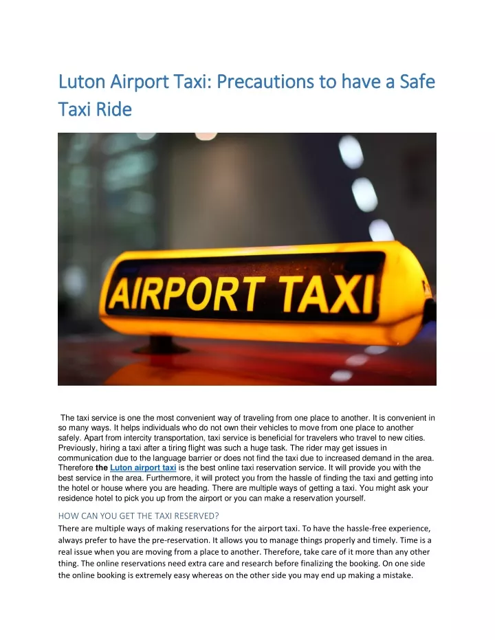 luton airport taxi precautions to have a safe