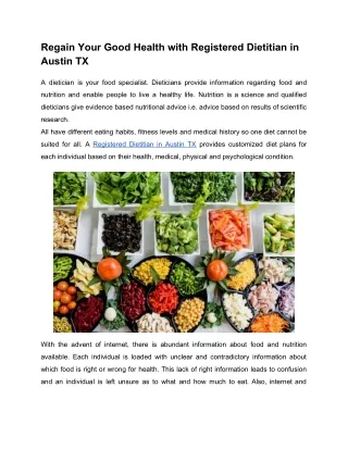 Regain Your Good Health with Registered Dietitian in Austin TX