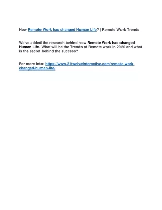 how remote work has changed human life remote