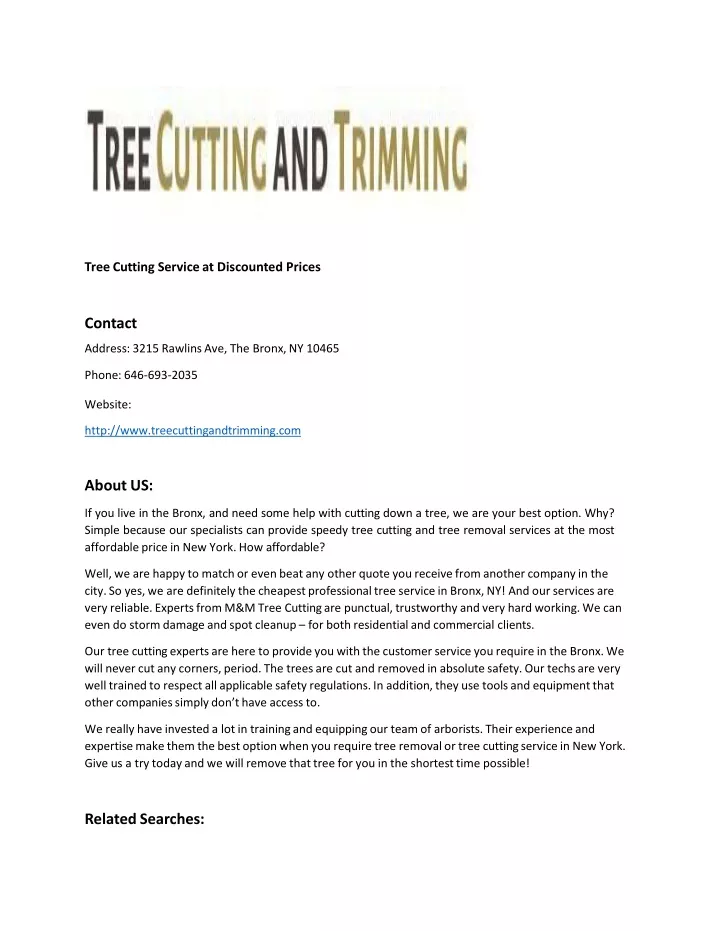 tree cutting service at discounted prices contact