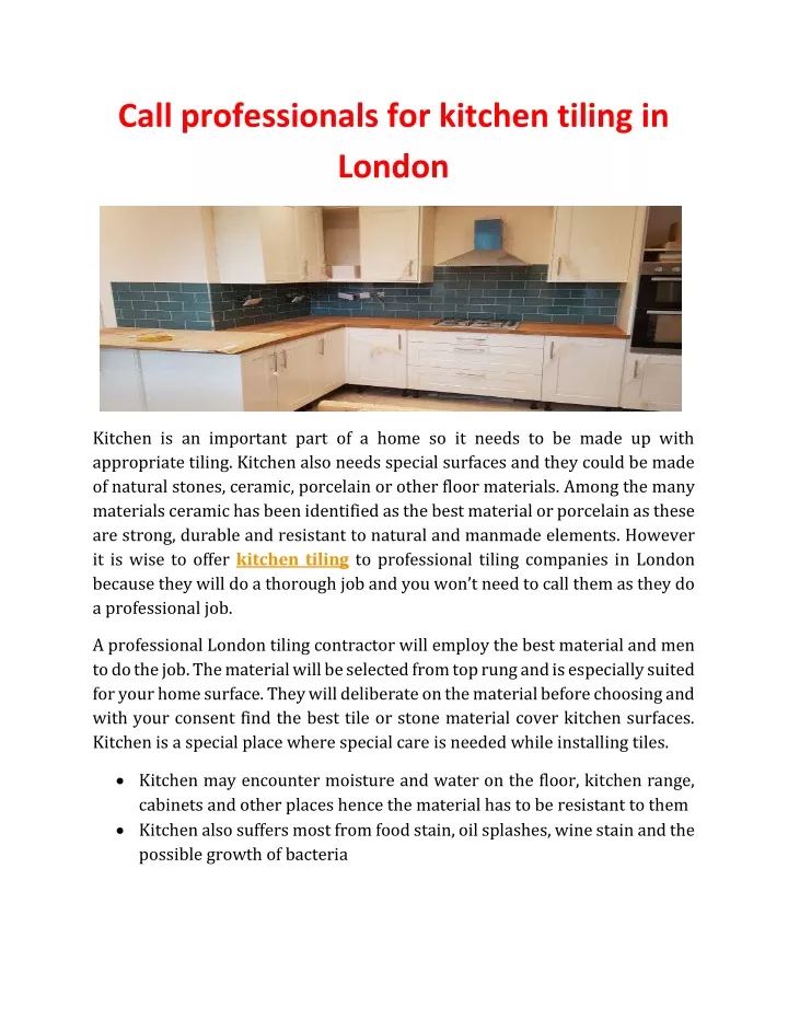 call professionals for kitchen tiling in london