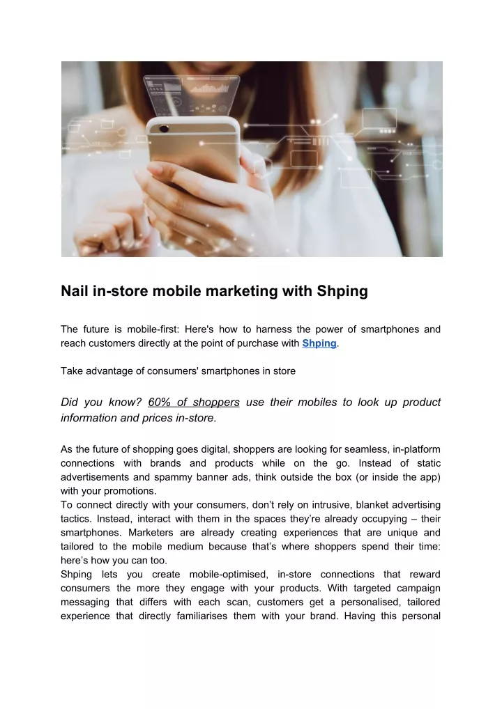 nail in store mobile marketing with shping