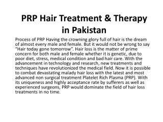 PRP Hair Treatment & Therapy in Pakistan