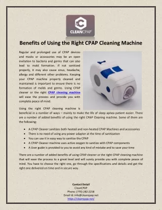 Benefits of Using the Right CPAP Cleaning Machine