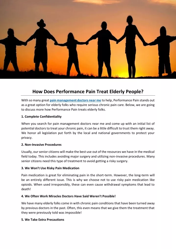 how does performance pain treat elderly people