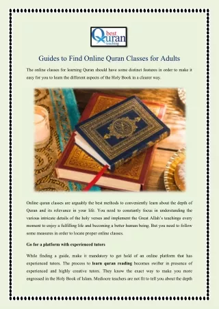 Guidance to Find Online Quran Classes for Adults