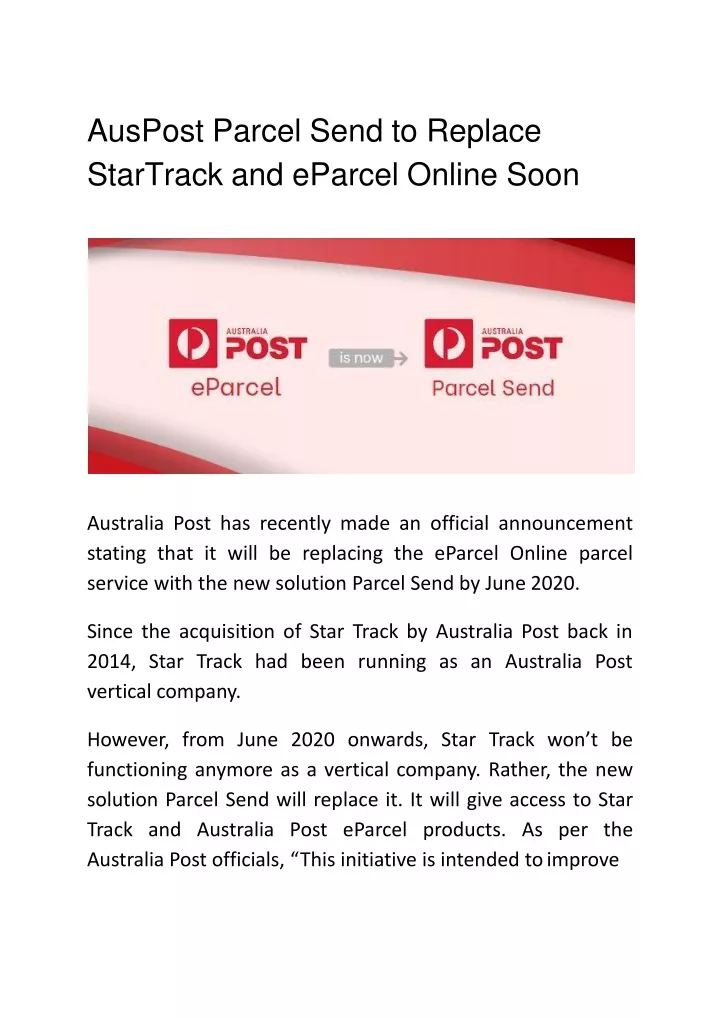 auspost parcel send to replace startrack and eparcel online soon