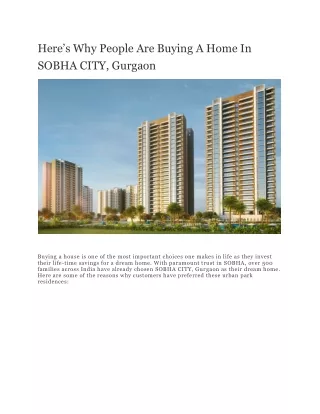 Why people are Buying a Home in Sobha City, Gurgaon
