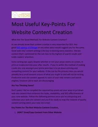 Most Useful Key-Points For Website Content Creation