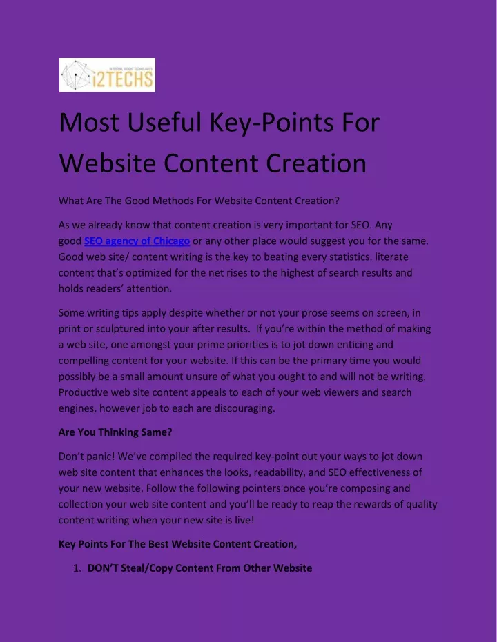 most useful key points for website content