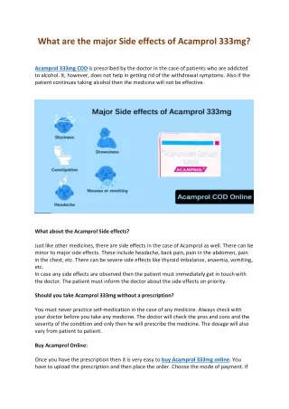Major Side Effects of Acamprol | Buy Acamprol 333mg Online