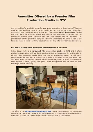 Amenities Offered by a Premier Film Production Studio in NYC