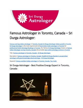 Famous Astrologer in Toronto, Canada – Sri Durga Astrologer: