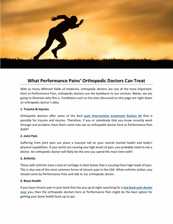 what performance pains orthopedic doctors