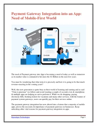 Payment Gateway Integration into an App: Need of Mobile-First World