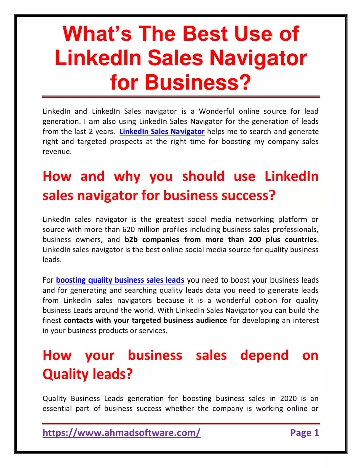 what s the best use of linkedin sales navigator