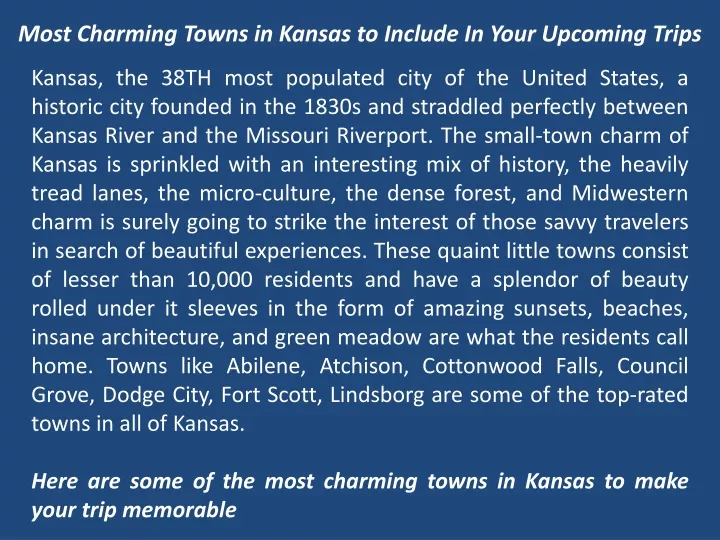 most charming towns in kansas to include in your upcoming trips