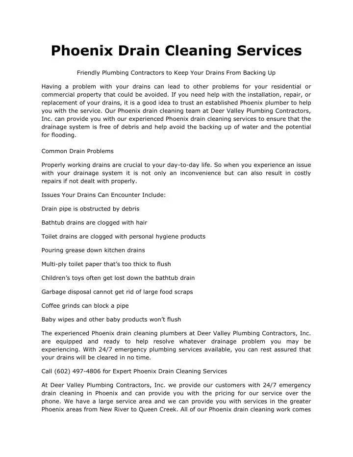 phoenix drain cleaning services friendly plumbing