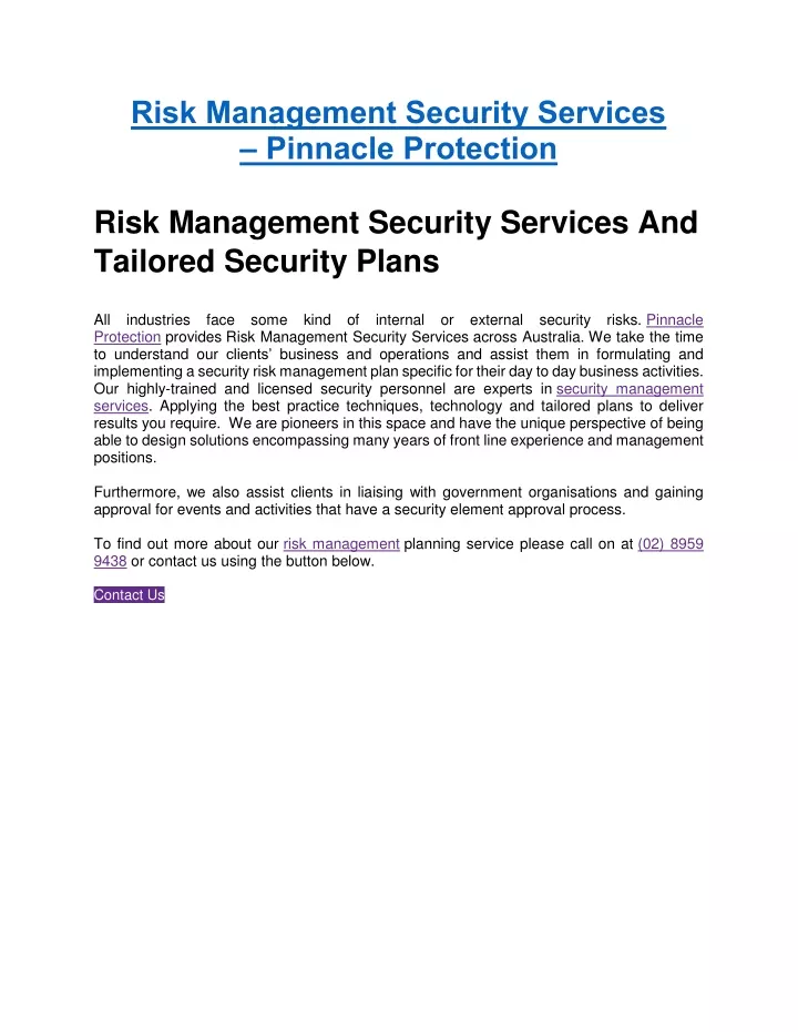 risk management security services pinnacle