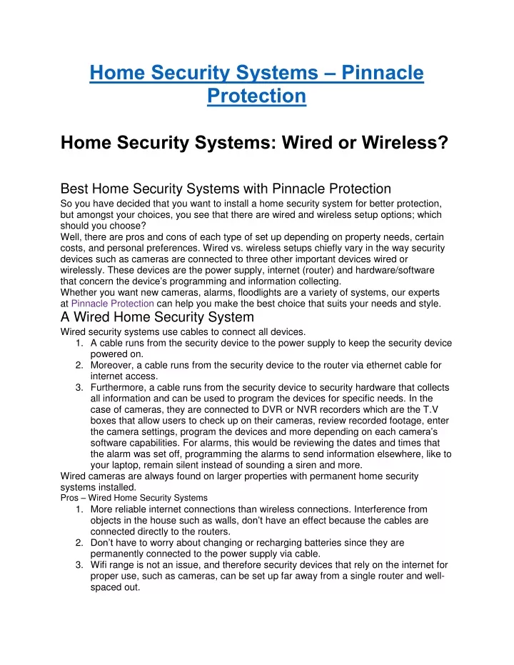 home security systems pinnacle protection