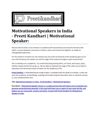 Motivational Speakers in India  - Preeti Kandhari | Motivational Speaker: