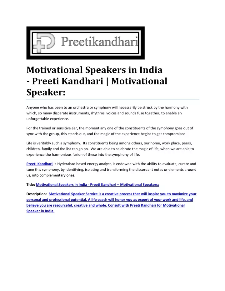 motivational speakers in india preeti kandhari
