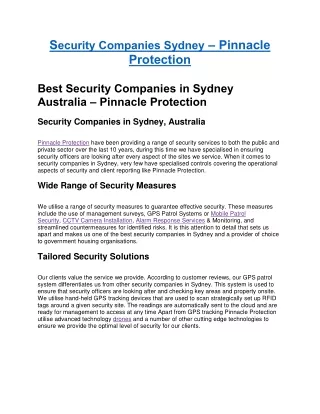 Best Security Companies in Sydney Australia – Pinnacle Protection